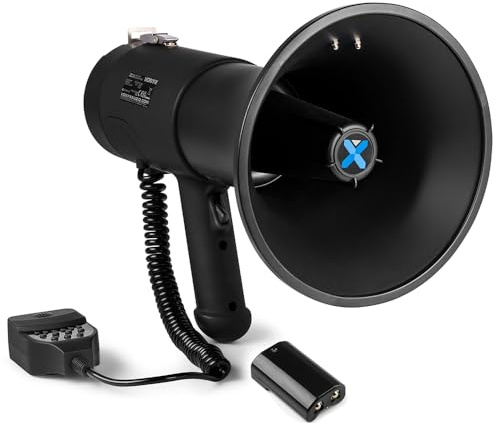 VONYX MEG075 75W Premium Portable Megaphone Loudhailer with Rechargeable Battery, Siren, Bluetooth, 60s Recording/Playback & 2 Lithium Battery Packs for Public Speaking, Events | bullhorn megaphone