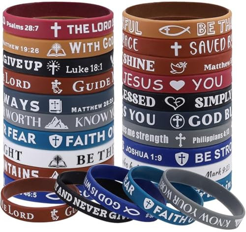 20 Bibelvers Motivationsarmbänder auf Bible Religiöse Jesus Motivierendes Silikonarmband Silikon Gummi Armbänder Gummi Armbänder für Christlich Geschenk Männer Frauen