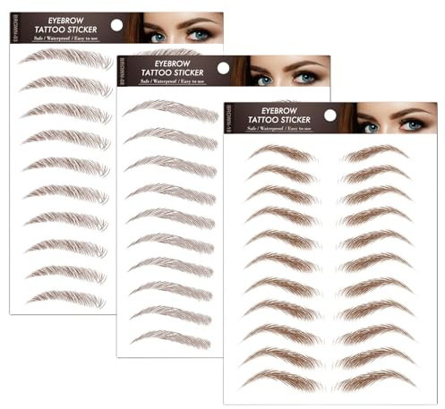 Waterproof & Long-Lasting Eyebrow Stencil with 3D Hair, Natural-Looking Peel-Off Eyebrow Tattoo Stickers, 30 Pairs of Waterproof Fake with 3D Hair (Brown)