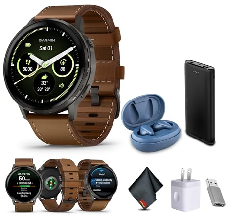 Garmin Venu 4, 45mm, Advanced Fitness and Multisport Tracker GPS Smartwatch, 1.4 AMOLED Display, Built-in Flashlight, 12 Days of Battery Life, Slate with Brown Leather Band
