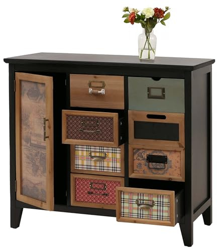 Mendler Apothekerkommode HWC-O63, Schrank Schubladen Etikettenhalter Vintage Shabby Muster, Holz 80x91x40cm - Korpus schwarz
