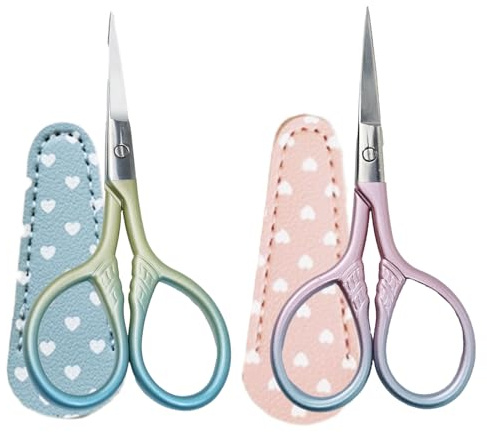 2 Stück Stickschere klein, Edelstahl Bastelschere für Handarbeiten, Nähen, Einfädeln, Basteln, Trimmen mit Schutzhülle