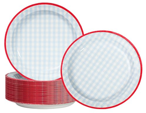 Cherypick Paper Plates 8.5 Inch (22 cm), 50 Pack Gingham Disposable Plates | Strong and sturdy, microwave safe with leak and cut resistance. Ideal for BBQs, picnics, garden parties and family meals