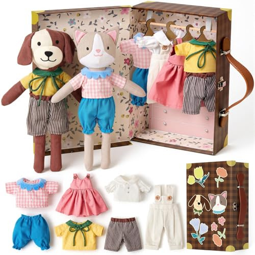 Set Peluche Gato Perro para Vestir - Maletín Regalo Niña 3-6 Años
