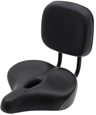 Cykelsadel med ryggstöd, ergonomisk, andningsbar, bred sits, justerbar, kan belastas upp till 100 kg, enkel installation, perfekt för vuxna e-cyklar city trekking (svart)