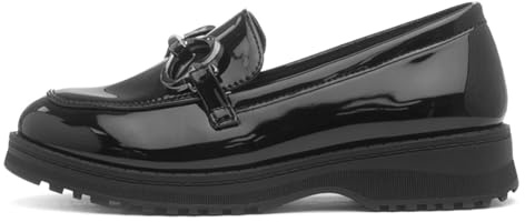 Lilley Girls Black Double Heart Patent Loafer Shoe
