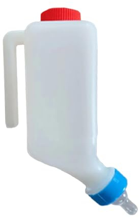 Biberon d'agneau 8 ml pour petits animaux – Bouteille de lait en plastique à suspendre avec graduation, tétine douce pour veau, chèvre, débit moyen (blanc, 14 x 7 cm)