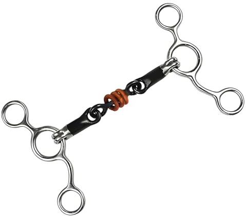 Mors western pour cheval, mors de filet à double brisure en acier inoxydable, trois anneaux en cuivre, 14,5 cm, surface lisse, matériau sûr, contrôle souple et précis pour l'équitation