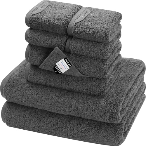 SEMAXE 8-Piece Cotton Bath Towel Set with Hanging Loops for Bathroom, Gray