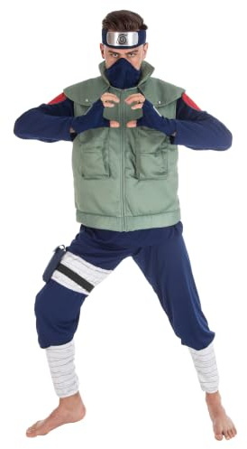 Chaks - Costume de Kakashi Hatake, tenue de cosplay d'anime | Costume officiel de Naruto, ensemble de 8 pièces comprenant un gilet, un pantalon, un masque et un bandeau pour le carnaval