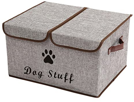 Morezi caja de juguetes para perros con tapa, caja de almacenamiento de juguetes para mascotas, adecuada para guardar juguetes y accesorios para perros y gatos-gris