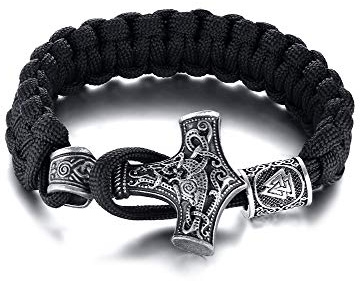 Braccialetto vichingo con martello di Thor, in corda Paracord intrecciata, stile scandinavo, stile Mjolnir, gioiello vichingo da uomo, 7 8 inch, Metallo Metallo Corda
