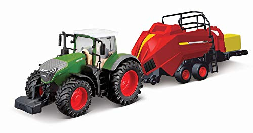 Bburago B18-31663 FENDT 1050 Vario in pressofusione con Veicolo Sollevatore BALER funzionante, Rosso