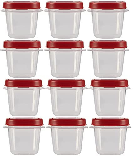 Rubbermaid Easy Find Lids Food Storage Containers, 0.5 Cup, Clear With Red Lids 12 Pack (12 Cups)