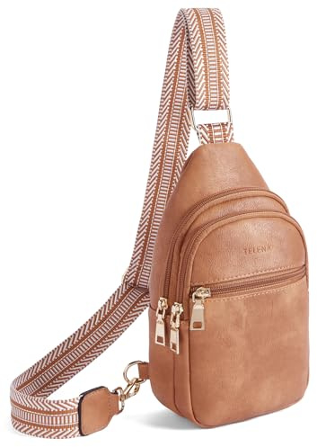 Telena Sling Bag for Women Crossbody Fanny Packs for Women Leather Sling Chest Bag with Adjustable Strap Camel Brown