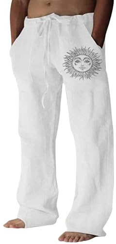Litthing Pantalones de Lino para Hombre Pantalon de Jogging Algodón Pants Casuales de Verano con Bolsillos Holgados con Cordón Pant Cómodos y Ligeros