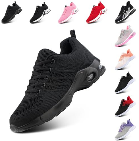 Hitmars Laufschuhe Damen Sportschuhe Luftpolster Atmungsaktiv Turnschuhe rutschfeste Leichtgewichts Straßenlaufschuhe Sneaker Joggingschuhe Walkingschuhe Fitness Schuhe Schwarz EU 38