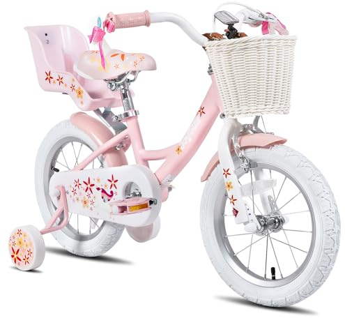 JOYSTAR Unicorn 12 Inch Kids Bike for 3-4 Years Girls with Training Wheels, Princess Design, Pink