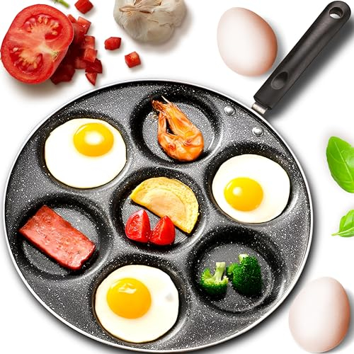 Retoo Poêle à Pancakes pour 7 Crêpes, œufs au plat, Omelettes, Hamburge, Poele avec Revêtement Antiadhésive avec Poignée, Multi-usages, Ø 30 cm, 7 trous, pour Induction, Cuisinière à Gaz