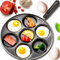 Retoo Padella Pancake Antiaderente, Piastra per 7 Pancake, Uova Fritte, 7 Mini Fori Cerchi, per Induzione, Fornello a Gas, Diametro 30cm, Profondità 3,5 cm, Manico Removibile, Alluminio Pressofuso