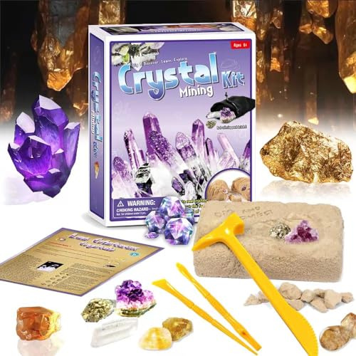 Fossiles & Gemmes Kit d'Excavation pour Enfants - 5 Pierres Géologiques Incluses - Jeu d'Archéologie