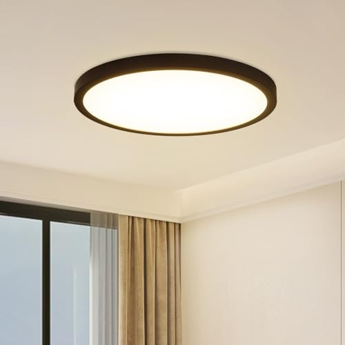 muyuua Deckenlampe LED Deckenleuchte Flach - Küchenlampe Schwarz 15W Schlafzimmerlampe Rund Badezimmer Deckenbeleuchtung Badlampe Flurlampe Warmweiß Ø18cm für Schlafzimmer Küche Flur