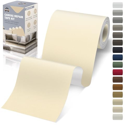Parche Adhesivo de Tela, 10x200 cm Exterior Parches de Reparación de Lona, Impermeable Parches para Tela Autoadhesivo para Sofá, Cortina, Toldos, Asiento de Coche, Tumbona, Beige