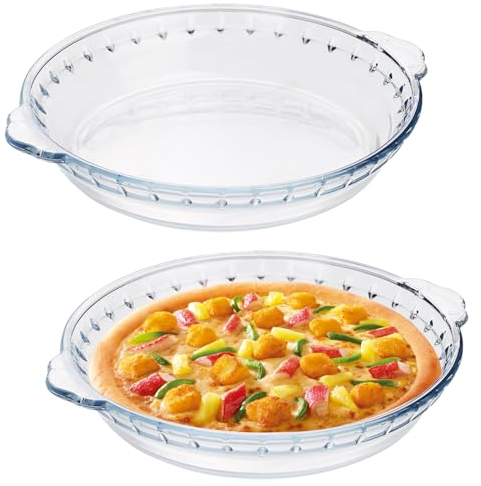 Glass Pie Plate 7 Pie Pans Pie Baking Dishes with Handles for Serving and Baking Glass Pie Dish for Snacks, Salads, Desserts (2)