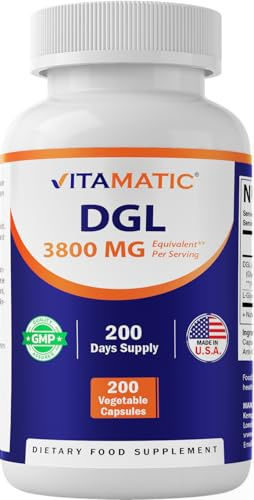 Vitamatic DGL Licorice 3800 mg Equivalent Per Serving (from 10:1 Extract 380 mg) - 10X Stronger - Supports Healthy Digestive & Respiratory Functions - 200 Capsules