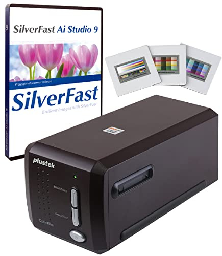 Plustek OpticFilm 8300i Ai Film Scanner - For 35mm Film & Slide into Digital, With SilverFast Ai Studio 9 + QuickScan Plus, Include 3 Slide Advanced IT8 Calibration Target