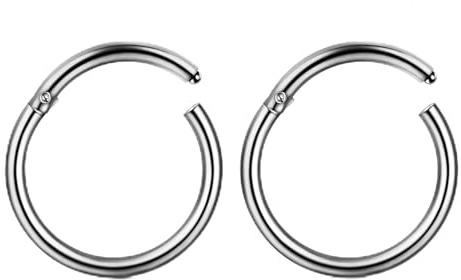 AVYRING 2 anelli da naso in titanio da 20 G/18 G/16 G, anelli a scatto per donne e uomini, per cartilagine, elice, trago, conchiglia, labbro, setto nasale, gioielli da 6 mm-12 mm, 18G 12MM, Titanio