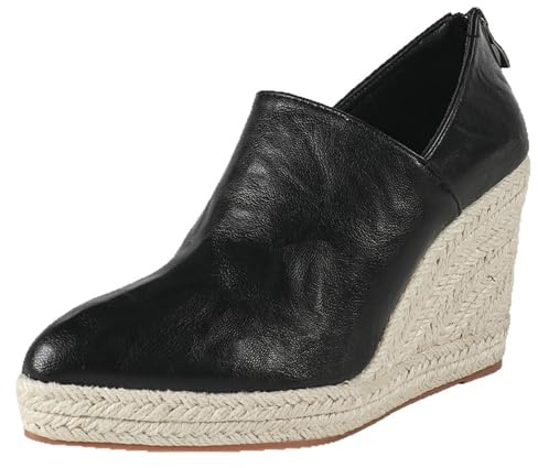 LarDorLin Plataforma Tacón de Cuña Alpargata Mujer Botas Cortas Oficina Loafer Puntiagudo Comodo Moda Botín Heel Negro Talla 35 EU