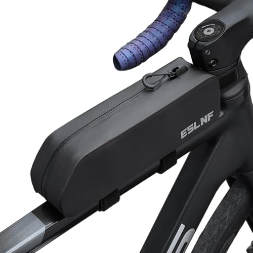 Rarapop Bike Top Tube Bag, Waterproof Bicycle Front Frame Bag, Bicycle Pouch Compatible with Phone, Cycling Tools Storage Pouch for MTB Road Bike (Black-1)