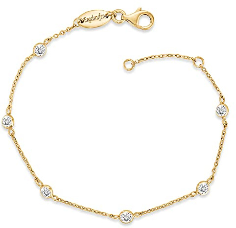Engelsrufer Damen Armband aus Sterling Silber mit Zirkonia Steinen, Goldakzenten, Karabinerverschluss, verstellbar (17–20 cm), nickelfrei, Allergiker freundlich