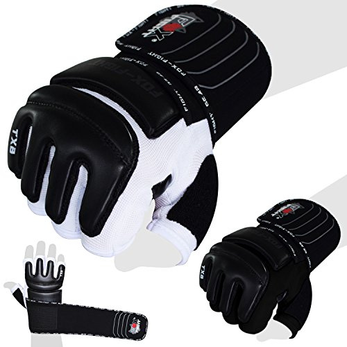TX8 MMA Handschuhe professionelle hochwertige Qualität Boxhandschuhe Sandsack Freefight Training Sparring Muay Thai Kickbox Kampfsport BJJ Sandsackhandschuhe Gloves FOX-FIGHT M schwarz