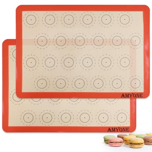 AMYONE Macaron Silicone Baking Mat, 2 PCS Half Sheet Silicone Mats for Baking, Non-Stick Silicone Cookie Sheet Liners for 13 x 18 Sheet Pan for Macaron/Cookie/Bread/Pastry, 11 5/8 x 16 1/2 Orange