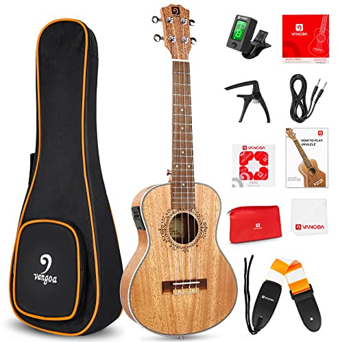 Electric Acoustic Tenor Ukulele Solid Mahogany 26 Ukelele for Starter Professionals with 2 Band EQ, Carry Bag, Practical Beginner Kits by Vangoa