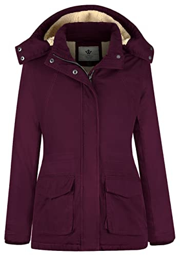 WenVen Women's Winter Sherpa Parka Canvas Jacket Anorak with Hood (Deep Wine, M)