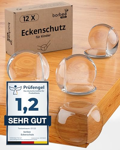 borbee - 12er Set Kantenschutz Baby & Eckenschutz zur Kindersicherung - Extra starker Halt selbstklebend, transparent Tischkantenschutz für Babys & Kinder - Tisch & Möbel Stoßschutz für Ecken, Kanten