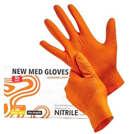 MA Y MA ENJOY SHARING 50 Guanti in Nitrile Arancioni Taglia L, Senza Polvere, Senza Lattice, Ipoallergenici, Certificati CE conforme alla norma EN455, Guanti per Alimenti, Guanti Monouso