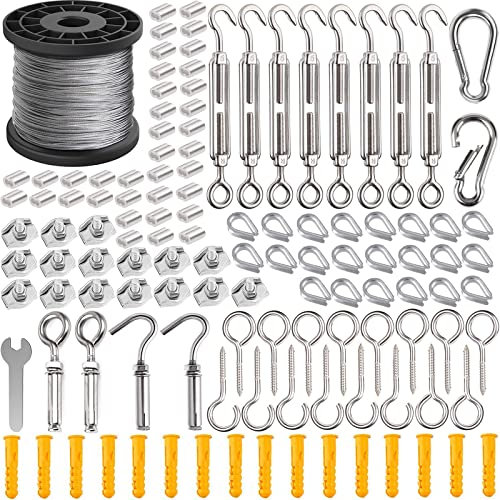 60M Garden Wire For Climbing Plants Training Wire Rope Kits, AMLOOPH Stainless Steel Metal Cable Garden Heavy Duty 2mm Catenary Wires Trellis Fence Kit With Turnbuckle Tension Wires Tensioner