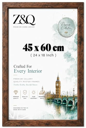 Z&Q Large Poster Frame 45cm x 60cm Large Picture Frames Shatter-Resistant Perspex Portrait & Landscape Display Frames for Wall Decoration Photos Canvas Paintings Art Gallery (Rustic)