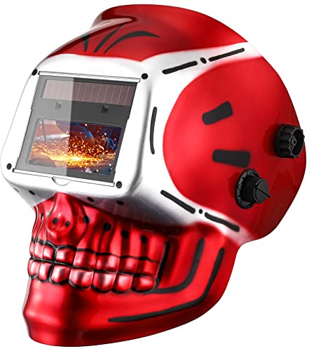 DEKORPO Welding Helmet Auto Darkening: True Color Solar Powered Auto Darkening Welding Helmets Welder Mask Hood (Skull Design)