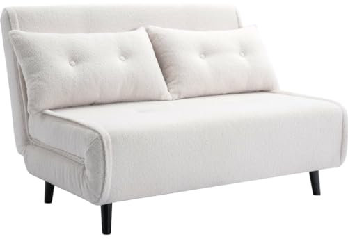 Vente-unique-Sofa 2-Sitzer mit Schlaffunktion - Bouclé-Stoff - Elfenbein - URIBIA