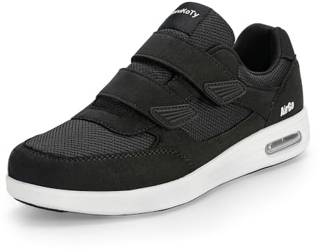 KWUKOTY Men's Adjustable Fit Diabetic Shoes Orthopedic Walking Sneakers | Plantar Fasciitis/Swollen Feet/Bunions | Wide White Size 7