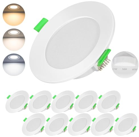 Lichtlord Spot LED Encastrable Extra Plat 7W 700LM,Spots de plafond 2700K 4500K 6000K Réglable, spot salle de bain IP44, Lot de 10,Rond Ultra Slim Downlight en métal(Blanc)