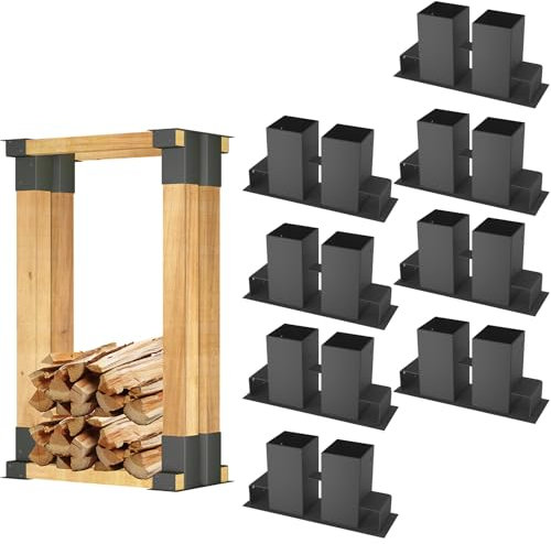 NAIZY Lot de 8 supports d'empilage robustes pour bois de chauffage et de cheminée, étagère à bois pour intérieur et extérieur, noir