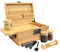 JIABOLANG Bambusbox mit Zahlenschloss, Dekorative Box mit Griff, Große Aufbewahrungsbox Set, Premium abnehmbarem Tablett, 3 Gläser, Bambus-Kräuterrolle und Zubehör Set (Bambus)