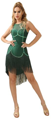 ROYAL SMEELA Vestido Baile Latino Flecos Vestidos Salsa Baile Mujer Vestido de Baile Latino Diamante Vestido de Rumba Samba Traje Tango Adulto Vestido Danza latinao Vestido para Bailar Salsa Verde