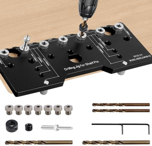 Maschera per perni per mensole, 1/4 di pollice 5 mm, guida di foratura per mensole in lega di alluminio, modello di montaggio preciso per armadietto, spaziatura 32 mm, lavorazione del legno, fori